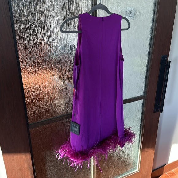 Mac Duggal 55805 Feathered Hem High Neck Sleeveless A-Line Dress Size 10 NWT - Picture 9 of 11